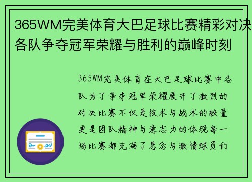 365WM完美体育大巴足球比赛精彩对决各队争夺冠军荣耀与胜利的巅峰时刻